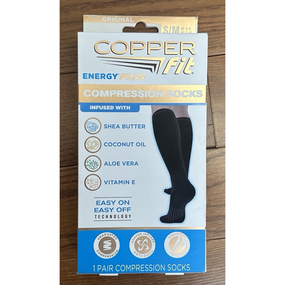 COPPER FIT Energy Plus Compression Socks Unisex S/M 1 Pair New‎